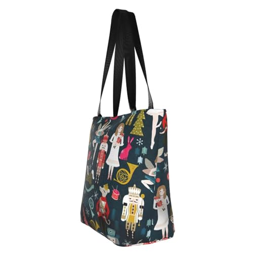 Women'S Nutcracker Ballet Xmas Dance Print Tote Bag For Women, Reusable Large Ladies Shoulder Bag Large Capacity Shopping Totes Fasion Handbag For Office, Shopping, Travel4