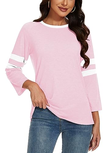 Womens 3/4 Sleeve Fashion Crewneck Tops Patchwork Blouse Casual Loose Comfy Shirt2