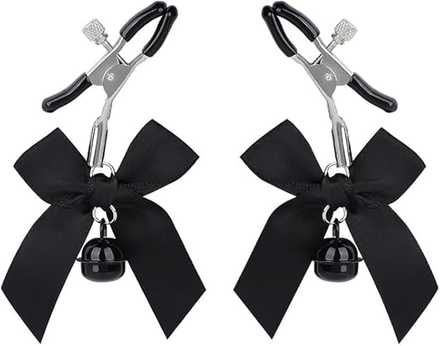 Nipple Clamp Bow Bells Non Piercing Body Jewelry for Women Stainless Steel Nipple Clips for Women Adjustable Pressure Body Chains (Black) - Black