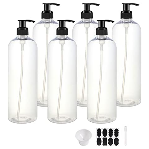 BPFY 6 Pack 32oz Shampoo and Conditioner Dispenser Bottles with Pump for Conditioner, Soap, Lotions, 32 oz Empty Plastic Pump Bottle Dispenser with Labels Funnel, Chalk ,Pen Cover