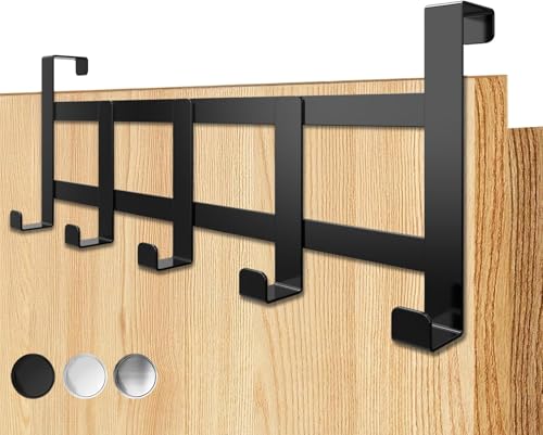 Menz Perchero de puerta de acero inoxidable – Perchero de puerta negro para colgar como ahorro de espacio – Perchero universal para entrada para colgar, gancho para puerta estable para colgar