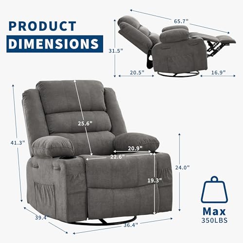 Image of Rocking Recliner Chair for Adults Oversized 360 Swivel Manual Recliner
