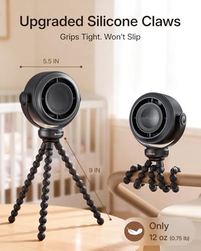Image of SWEETFULL Portable Stroller Fan, Pinch-Proof Baby Fan - Black | Wide Turbine Airflow; Safe Design; LED Display; 5-Speed; 30dB Quiet; USB-C Rechargeable; Mini Clip On Fan for Car Seat & Bed
