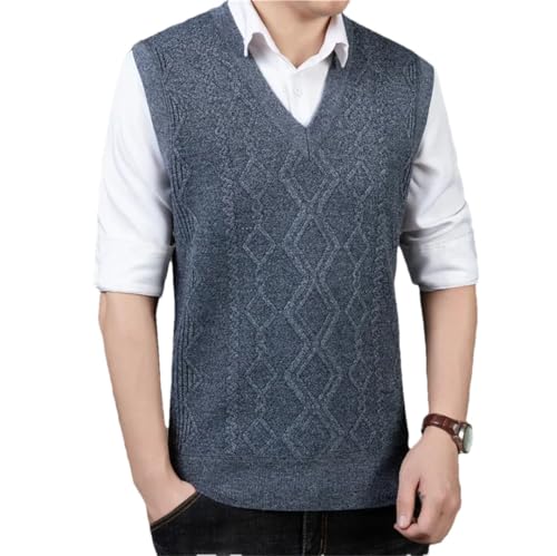 Men's Winter Solid Color V-Neck Diamond Pattern Loose Knit Sleeveless Short Sweater Vest