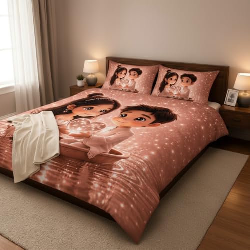 Image of Decor Well 7d Bedsheet for Double Bed King Size with 2 Pillow Covers, Polycotton 220 TC Super Soft & Breathable, Wrinkle Free New Peach Heart Printed Bedsheet Set (90x100 Inch)