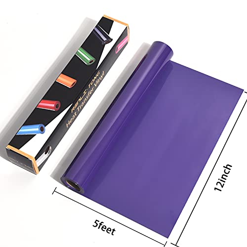 Image of RENLI.TONG Purple Glossy HTV Iron on Vinyl Roll for T-Shirt, 12Inch x 5ft, Durable, Waterproof, Compatible with All Cutter Machines