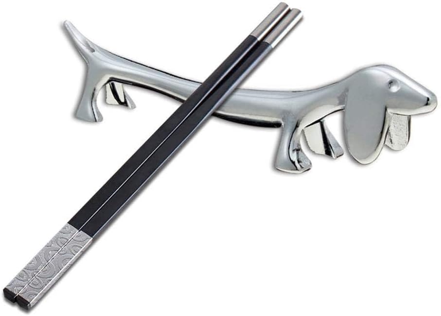 IUAQDP 6 Pieces Dog Chopsticks Holder Metal Dachshund Chopstick Rest Pillow, Silver Puppy Chopstick Rack Stand for Spoon Fork Knife Tableware Brush Home Kitchen Table Decoration