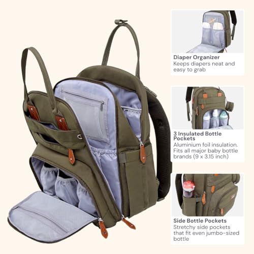 BabbleRoo Baby Changing Bag Backpack, Nappy Changing Back Pack Diaper Bags with Changing Mat & Pacifier Holder for Mom & Dad