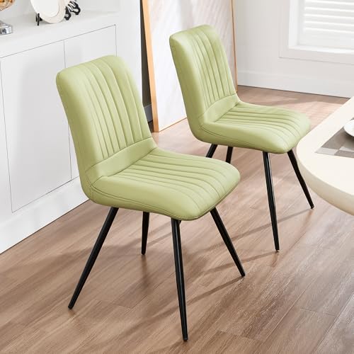 Image of Dining Chairs Set of 4, Modern Dining Chairs with Thick Cushions, PU Leather Upholstered Kitchen Dining Room Chairs with Metal Legs for Dining Living Room (Green)
