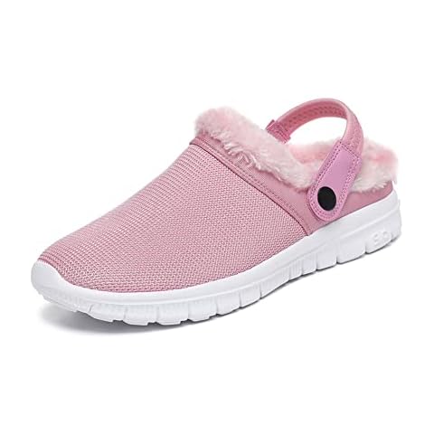 ERLINGO Fur Lined Clogs Slip-on Garden Clogs Mules Plush Warm Winter House Slippers Womens Mens Gardening Super Soft Clogs for Indoor Outdoor Pink Cover