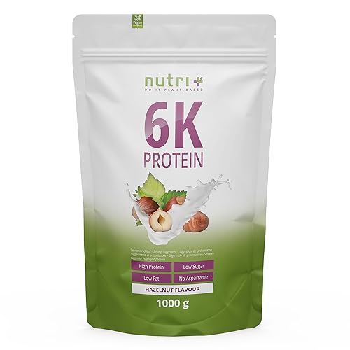 Nutri + Proteinshake Nuss 1 kg - hochdosiert mit 82% Eiweiß - Eiweißpulver Haselnuss - Protein Pulver Shake 1000 g - ideal auch zum Backen