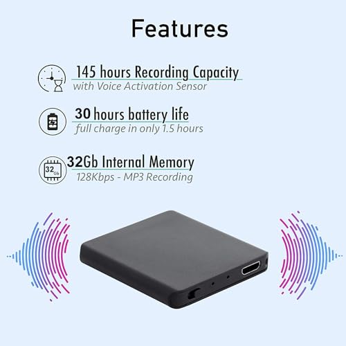 Image of MiniSPY Mini Digital Voice Recorder - Compact Audio Recording Device with Built-in Microphone, 48-Hour Battery, MP3 Format & 750 Hours Storage - Portable Recorder for Meetings, Lectures & Interviews