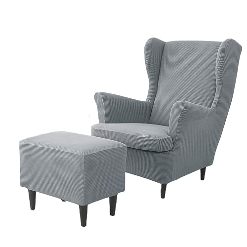 Fundas para sillón orejero y otomana gris claro juego de fundas protectoras