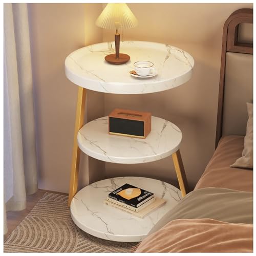 Mesa Auxiliar Redonda Blanca De Tres Niveles con Estante Abierto, Mesita De Noche Moderna De Mediados De Siglo For Sala De Estar Y Dormitorio, Mesa Auxiliar(B3)