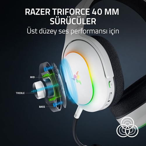 Razer Barracuda X Chroma - 6 Bölge Chroma RGB ile Kablosuz Çok Platformlu Oyun Kulaklığı (SmartSwitch Hyperspeed & Bluetooth, 40mm Sürücüler, Çıkarılabilir Kardioid Mikrofon) Beyaz