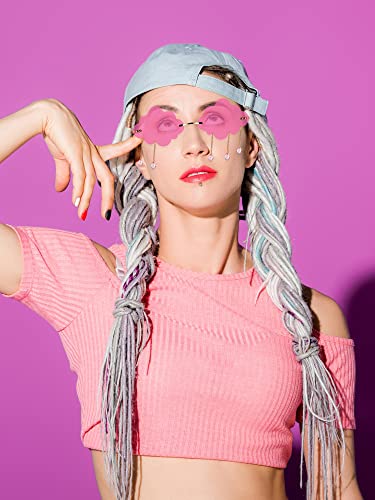 Weewooday 4 Pairs Cloud Sunglasses Raindrop Rimless Cute Sunglasses Funny Heart Flame Shaped Disco Glasses for Women Men2