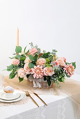 Yyhuawu Artificial Flowers Combo Box Set Gradient Color Flower Leaf With Stems For Diy Wedding Bouquets Centerpieces Baby Shower Party Home Decorations Peach #TOP3