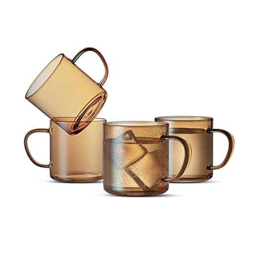 LUX Amber Glass Tea Cups(Set of 4)-14 oz,Colored Glass Coffee Mugs,Lead-free Drinking Glass with Handle,All-Purpose Glass Beverage Cups,Perfect for Gifts,Restaurants and Parties,Home and Office