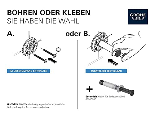GROHE Essentials, Kleber für Badaccessoires ohne Bohren (geeignet für Marmor, Fliesen, Glas, Kunststoff, Holz, Metall etc., Aushärtungszeit 24 Stunden), 40915000