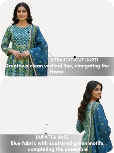Image of Leriya Fashion Women's Rayon Printed Anarkali Kurta and Pant with Dupatta Set | 3-Piece Printed Anarkali Kurti Set | Ethnic Festive & Office Wear Suit for Women | Elegant Suit Set for Woman