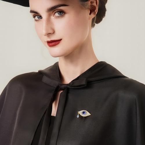Image of Cicy Bell Evil Eye Brooch Pins 18K Gold Plated CZ Jewelry Broach | Fashion Lapel Pins, Hat Scarf Brooches, Pin Clips, Gifts for Women