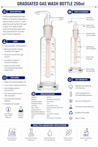 Image of ISKO Drecshel's Bottle for Gas Washing 250 ml cylindrical, (1 pc.)
