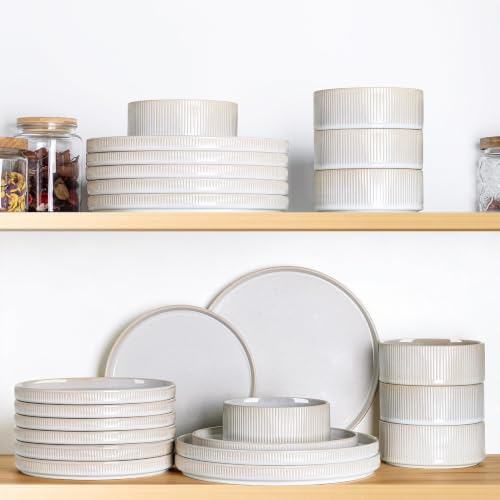 Image of TheTerra Ceramic Dinnerware Set for 6, 18-Piece Plates and Bowls Set