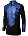 LucMatton Men's African Attire Slim-Fit Long-Sleeve Dashiki Shirt with Metallic Foil Print & Mandarin Collar Black Blue Medium