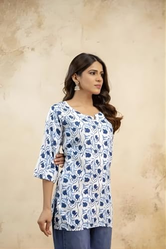 Image of Women's Short Kurti in TopsTunic Rayon Cotton Blend | Ladies Ethnic Tunic