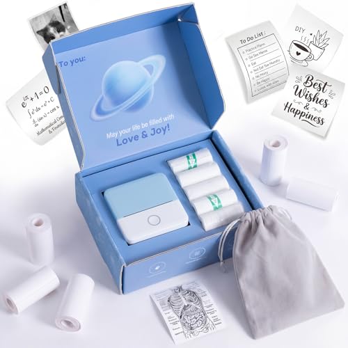 Image of cudinham Print Pods Mini Printer, Sticker Printer with 10 Rolls Thermal Printing Paper, Inkless Pocket Printpod for Phone, Impresora Portatil for Notes, DIY, Gift Set for Student, Kids, Family (Blue)