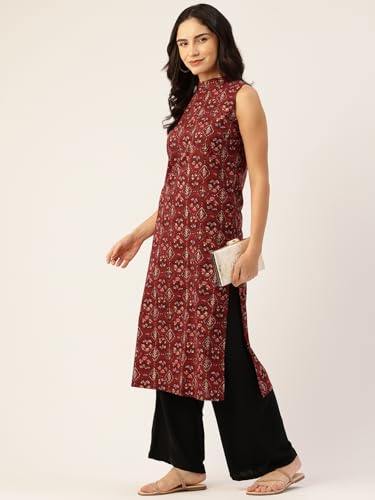 Image of feranoid Unique Printed Choker Neck Back Button Sleeveless Long Kurti