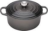 Le Creuset Evolution Cocotte con Tapa, Redonda, Todas Las Fuentes de Calor Incl. inducción, 6,7 l, Hierro Fundido, Gris(Flint)