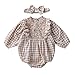 Generic 2Pcs Neugeborenes Baby Mädchen Plaid Strampler Bodysuit Langarm Rüschen Floral Patchwork Onesies und Bowknot Stirnband Outfit Set