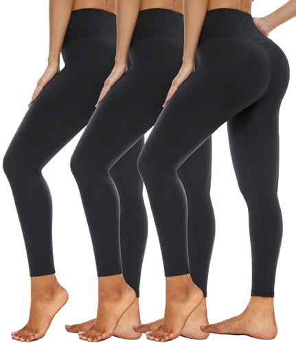 Hi Clasmix 3 Pack High Waisted Leggings for Women- Full Length Black Buttery Soft Tummy Control Yoga...
