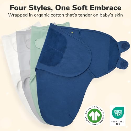 Image of Mama Cheetah Baby Swaddle Sack, Organic Cotton Swaddle Blanket, Adjustable Swaddle Sleep Sacks, Easy Swaddles for Boy Girl 0-3 Month, Baby Essentials, 4-Pack, Neutral Bliss