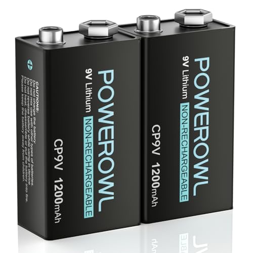 POWEROWL 9V Lithium Batteries 1200mAh Non-Rechargeable 9 Volt Battery for Smoke Detector Fire Alarms - 2 Pack