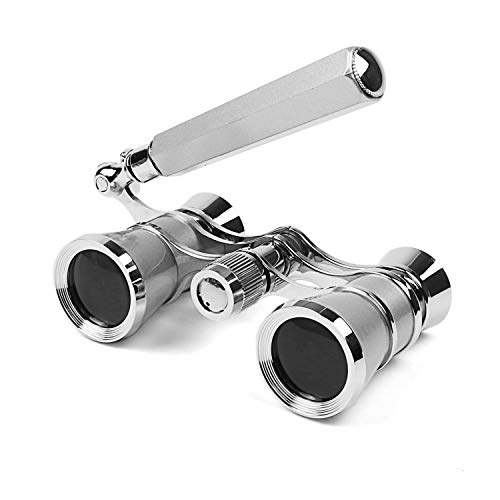 Kingscope 3X25 Vintage Opera Glasses Binoculars for Theater Musical Concert (Lorgnette, Silver, with Handle)