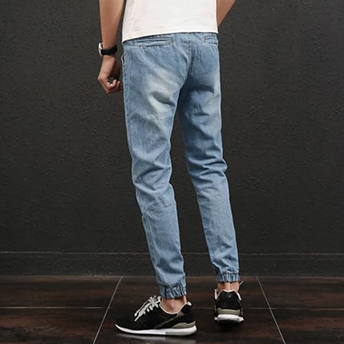 Drop Crotch Jogger Denim Pants Men Stretch Skinny Jeans Casual Tapered Streetwear Drawstring Waist Trousers4