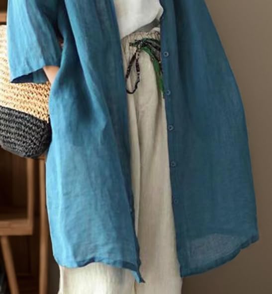 Women's Linen Artistic Cardigan 2025 Casual Plus Size Jacket with Pockets Chinese Style Long Trench Coat Outwears4