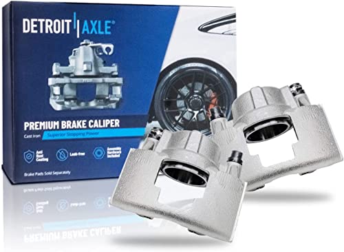 Image of Detroit Axle - Front Drilled Rotors Brake Calipers Ceramic Brake Pads | Replacement for Chevrolet GMC K1500 K2500 Pickup Tahoe - 6pc Set