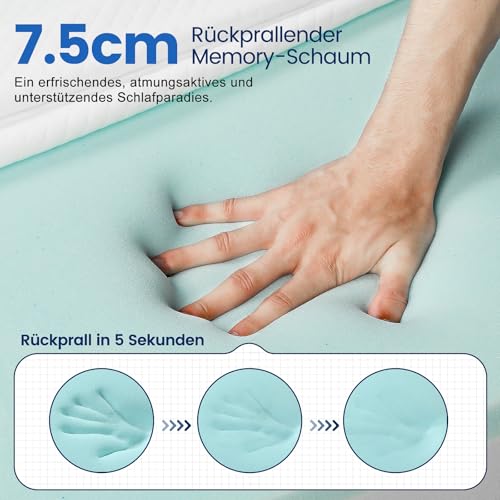 Matratzen Topper 140x200cm, 7.5cm Höhe Matratzentopper, Öko-TEX® Zertifiziert, aus Zwei Härtegrade H2&H3 Gel Memory Foam, Abnehmbaren und Waschbaren Bezug, Geeignet für Boxspringbett, Schlafsofas