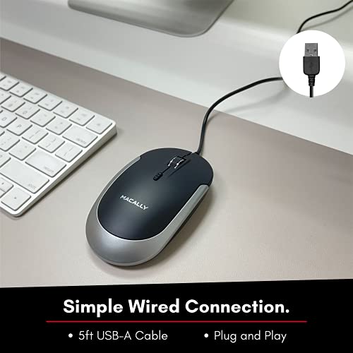 Macally Silent Wired Mouse - Slim & Compact Usb Mouse For Apple Mac Or Windows Pc Laptop/Desktop - Designed With Optical Sensor & Dpi Switch - Simple & Comfortable Wired Computer Mouse (Space Gray) #TOP2