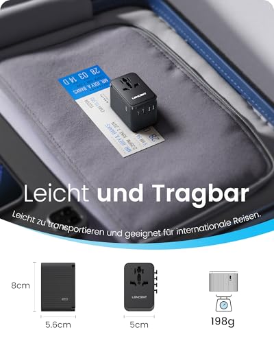 LENCENT Reiseadapter Weltweit, 30W Universal Reisestecker Adapter mit 3 USB C und 2 USB A, Internationaler Steckdosenadapter für USA England Japan Malediven Sri Lanka Australien (Typ A/C/D/G/I)