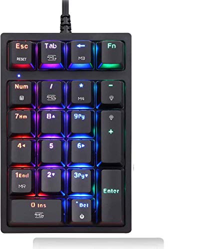 MQUPIN RGB Number Pad,Mechanical USB Wired RGB Numeric Keypad with Blue LED Backlit 21-Key Numpad for Laptop Desktop Computer PC (Red Switch)