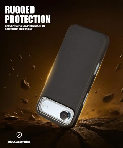Image of WOW IMAGINE Back Cover for iPhone Air 17 2025 | Shockproof Tough Leather Texture Hard Mobile Case | Ultra Slim Non-Slip Grip | Inner Velvet Fabric | Metal Camera Ring - Black