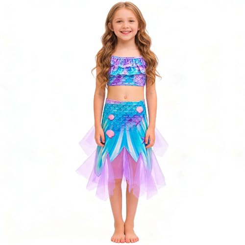 Bikini de Tres Piezas de Malla Brillante para niñas, Ropa de Playa con Ajuste cómodo y Falda fluida, de poliéster, protección Solar y Alta Elasticidad, Ideal para Actividades acuáticas