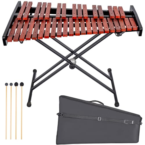 37-Key Wooden Xylophone & Marimba Set with Adjustable Stand | Professional Glockenspiel Percussion Instrument Kit | Includes 2 Pairs of Mallets & Bag