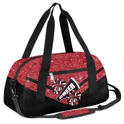 Cheerleading Kids Overnight Duffel Bags for Girls Red Glitter Sport Gym Bag Duffel Bag for Travel Weekender Practice Gymnastics Ballet School Gym Sleepover Bag2