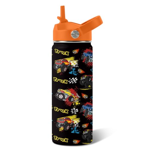Truck Gifts for Kids - 18 Oz Kids Water Bottle with Straw Lid, Stainless Steel Insulated Tumbler, Leak Proof, BPA-Free, for Girls, School, Travel - Truck Lovers Children Birthday Gifts Cups(1pc)