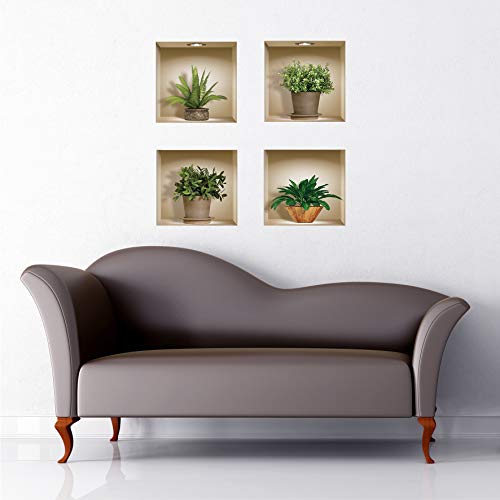 The Nisha 4 Pc Pack Art Magic Pictures Peel And Stick 3D Vinyl Removable Wall Sticker Decals Diy Sticky Backsplash (Lighting Spots), Green And Brown Plants 420N #TOP7